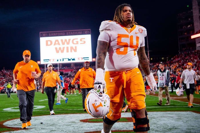 Tennessee OL Gerald Mincey after the game against Georgia in Athens, Georgia, on November 5, 2022. (Photo by Brianna Paciorka of USA Today Sports)